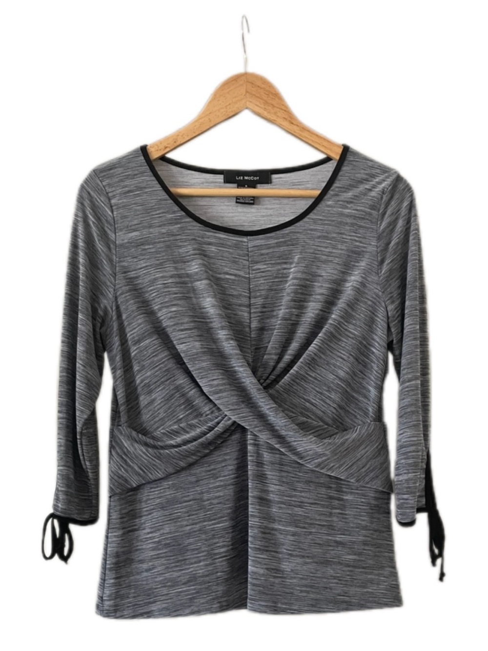 Liz McCoy Gray Twist-Front 3/4 Sleeve Top with Bows - S
